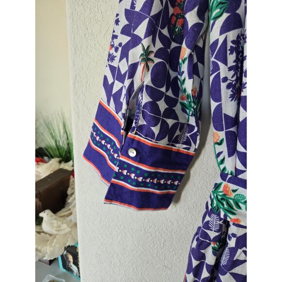 Emily Lovelock Linen Blend Midi Shirt Dress Size Large Cottagecore Scandinavian - Picture 4 of 11